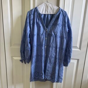 Blue Eyelet Mini Dress